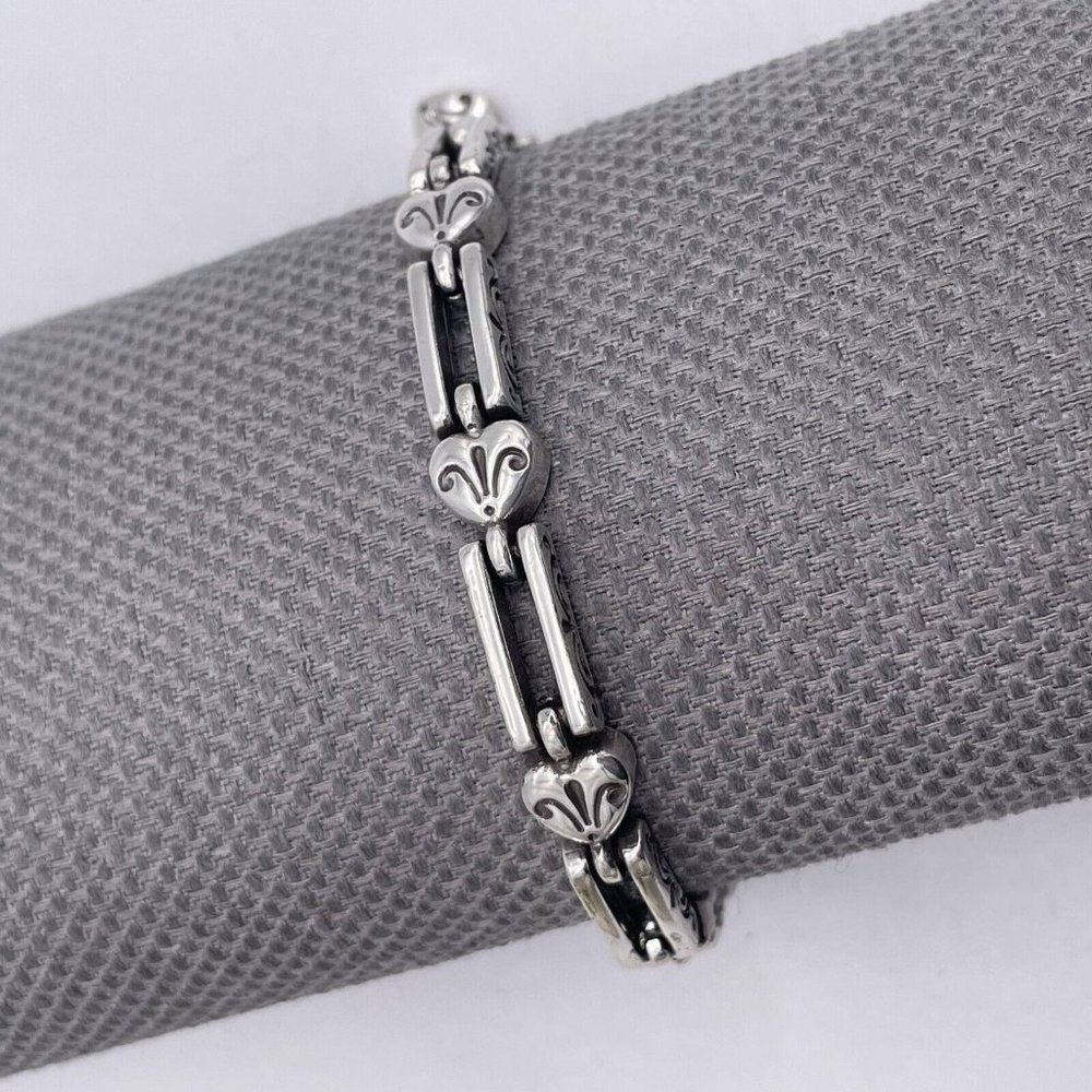 Brighton Hearts and Open Etched Rectangle Link Bracelet Lobster Closure